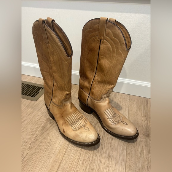 J Chisholm Western Cowboy Boots Tan Marbled USA Made - Size 8.5 D Men’s - Picture 2 of 11